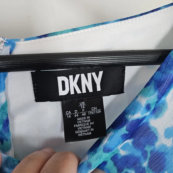 Dkny Blue Sheath Midi Dress with Puff Sleeves - Picture 7 of 7